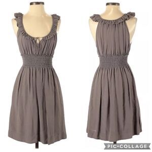 NWT Anthro Floreat Silk Flutter Sleeve Bungalow Gables Dress in Gray Size: M